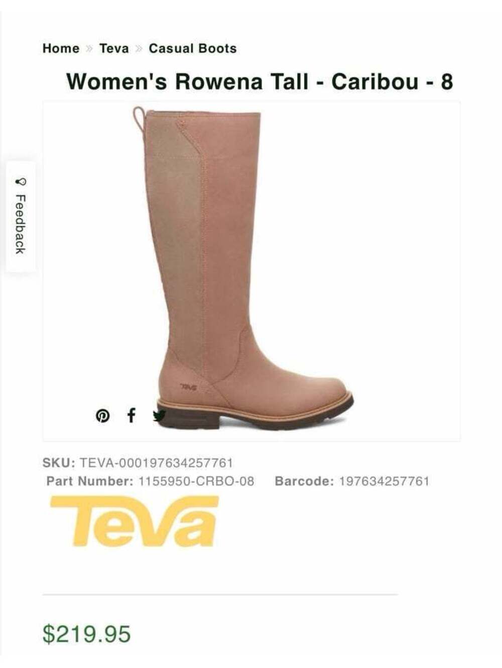 Teva Boots Women's Rowena Tall - Caribou -  size 5